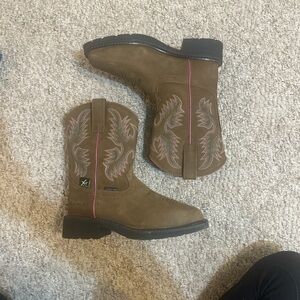 Ariat Brown Suede Work Boot with Pink Interior